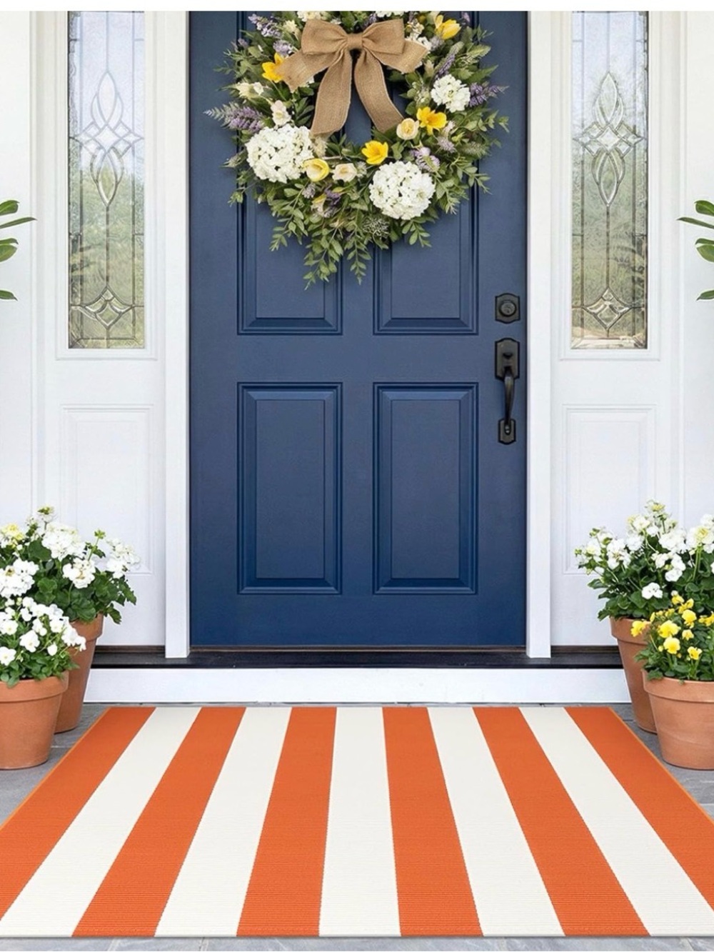 Outdoor Striped Orange and Cream Door Mat - Home Accents